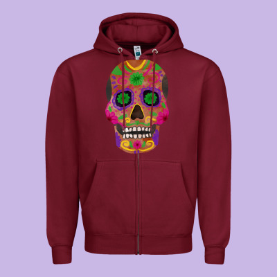 Sugar Skull Zipper Hoodie Designed By Fadigitalartstudio