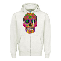 Oatmeal Heather sugar skull Zipper Hoodie - FaDigitalArtStudio