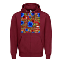 Burgundy patriotic flowers seamless pattern Zipper Hoodie - HRA Design Shop