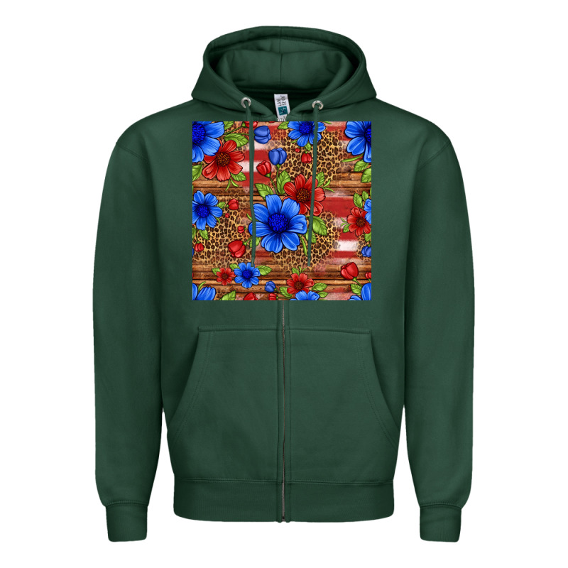 Patriotic Flowers Seamless Pattern Zipper Hoodie by HRA Design Shop | Teevron