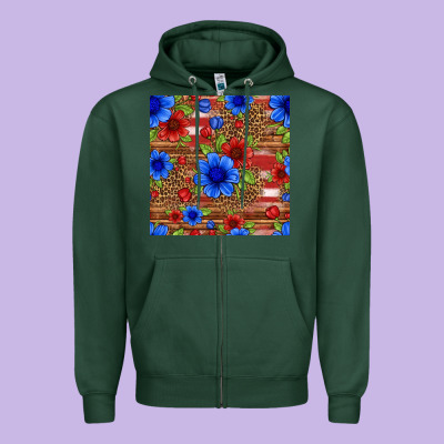 Patriotic Flowers Seamless Pattern Zipper Hoodie Designed By Hra Design Shop