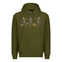 Army Green dancing skeletons mardi gras Premium Hoodie - MaliasSmallBusiness