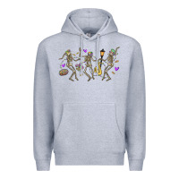 Heather Grey dancing skeletons mardi gras Premium Hoodie - MaliasSmallBusiness