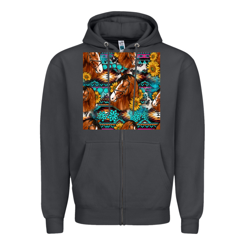 Sunflower Horses Seamless Pattern Zipper Hoodie by HRA Design Shop | Teevron