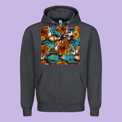 Sunflower Horses Seamless Pattern Zipper Hoodie Designed By Hra Design Shop
