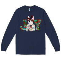 Navy Christmas joy bull terrier Long Sleeve Tee - RanaPortraitStore