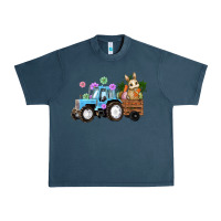 Midnight Navy Happy Easter Tractor with Bunny Flowers and Carrot Urban Heavy Tee - RanaPortraitStore