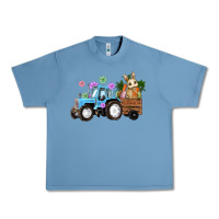 Pebble Blue Happy Easter Tractor with Bunny Flowers and Carrot Urban Heavy Tee - RanaPortraitStore