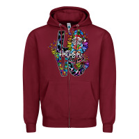 Burgundy love autism Zipper Hoodie - SublimationCraftShop