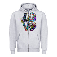 Heather Grey love autism Zipper Hoodie - SublimationCraftShop