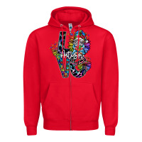 Red love autism Zipper Hoodie - SublimationCraftShop