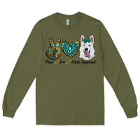 Army Green peace love white sepherd Long Sleeve Tee - RanaPortraitStore
