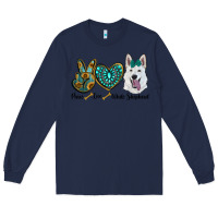 Navy peace love white sepherd Long Sleeve Tee - RanaPortraitStore