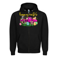 Black happy easter truck with farm animal Zipper Hoodie - Neo Western