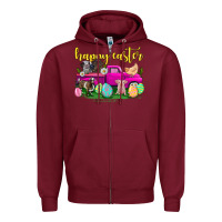 Burgundy happy easter truck with farm animal Zipper Hoodie - Neo Western