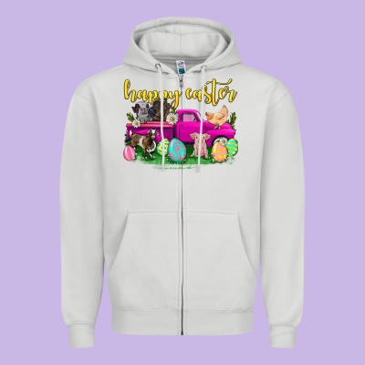 Happy Easter Truck With Farm Animal Zipper Hoodie Designed By Neo Western