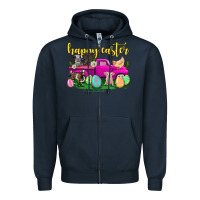 Navy happy easter truck with farm animal Zipper Hoodie - Neo Western