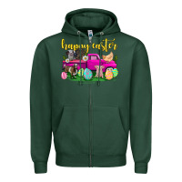 Sports Green happy easter truck with farm animal Zipper Hoodie - Neo Western