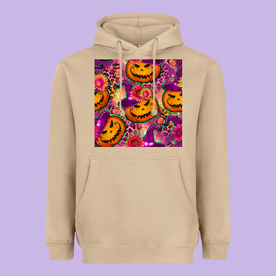 Halloween Witchy Pumpkin Seamless Pattern Heavyweight Hoodie Designed By Bundleandbundleshop