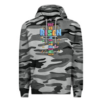 Slate Camo he is risen cross Premium Hoodie - MaliasSmallBusiness