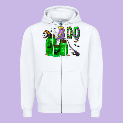 Boo Drink Zipper Hoodie Designed By Cowhidedigitalart