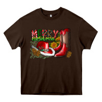 Chocolate Brown cowboy merry christmas Heavy Core Tee - CowhideDigitalArt