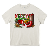 Cream cowboy merry christmas Heavy Core Tee - CowhideDigitalArt