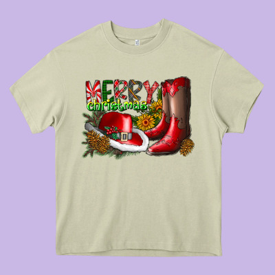 Cowboy Merry Christmas Heavy Core Tee Designed By Cowhidedigitalart