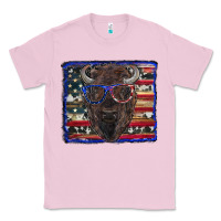 Bubblegum Pink bison with american flag and glasses Classic Tee - RanaPortraitStore
