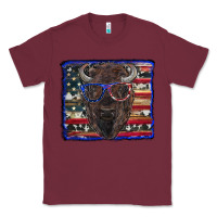 Burgundy bison with american flag and glasses Classic Tee - RanaPortraitStore
