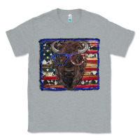Heather Grey bison with american flag and glasses Classic Tee - RanaPortraitStore