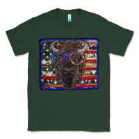 Sports Green bison with american flag and glasses Classic Tee - RanaPortraitStore