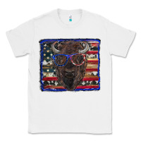White bison with american flag and glasses Classic Tee - RanaPortraitStore
