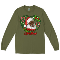 Army Green merry christmas african american santa with wreath Long Sleeve Tee - RanaPortraitStore