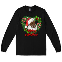 Black merry christmas african american santa with wreath Long Sleeve Tee - RanaPortraitStore
