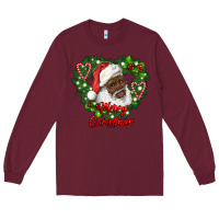 Burgundy merry christmas african american santa with wreath Long Sleeve Tee - RanaPortraitStore