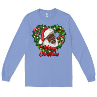 Colony Blue merry christmas african american santa with wreath Long Sleeve Tee - RanaPortraitStore