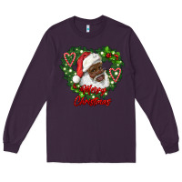 Plum merry christmas african american santa with wreath Long Sleeve Tee - RanaPortraitStore