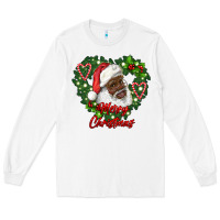 White merry christmas african american santa with wreath Long Sleeve Tee - RanaPortraitStore