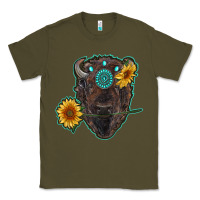 Army Green bison head with sunflowers and gemstone Classic Tee - RanaPortraitStore
