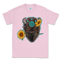 Bubblegum Pink bison head with sunflowers and gemstone Classic Tee - RanaPortraitStore