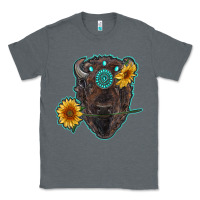 Charcoal Heather bison head with sunflowers and gemstone Classic Tee - RanaPortraitStore