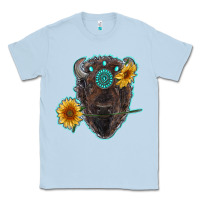 Dusty Blue bison head with sunflowers and gemstone Classic Tee - RanaPortraitStore