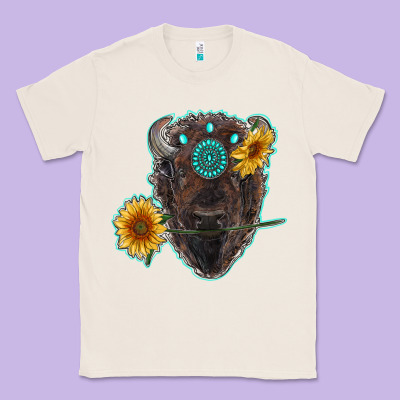 Bison Head With Sunflowers And Gemstone Classic Tee Designed By Ranaportraitstore