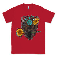 Red bison head with sunflowers and gemstone Classic Tee - RanaPortraitStore