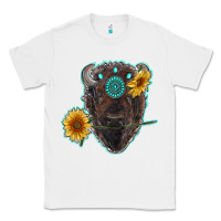 White bison head with sunflowers and gemstone Classic Tee - RanaPortraitStore