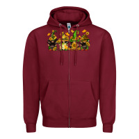Burgundy sunflower gnomies Zipper Hoodie - FaDigitalArtStudio