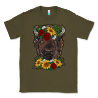 Army Green bison face with flowers Classic Tee - RanaPortraitStore