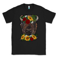 Black bison face with flowers Classic Tee - RanaPortraitStore