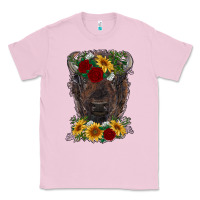 Bubblegum Pink bison face with flowers Classic Tee - RanaPortraitStore
